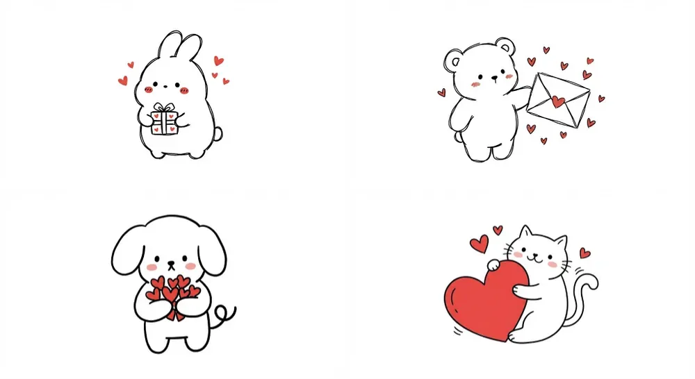 Cute Handdrawn Love Doodle Animals