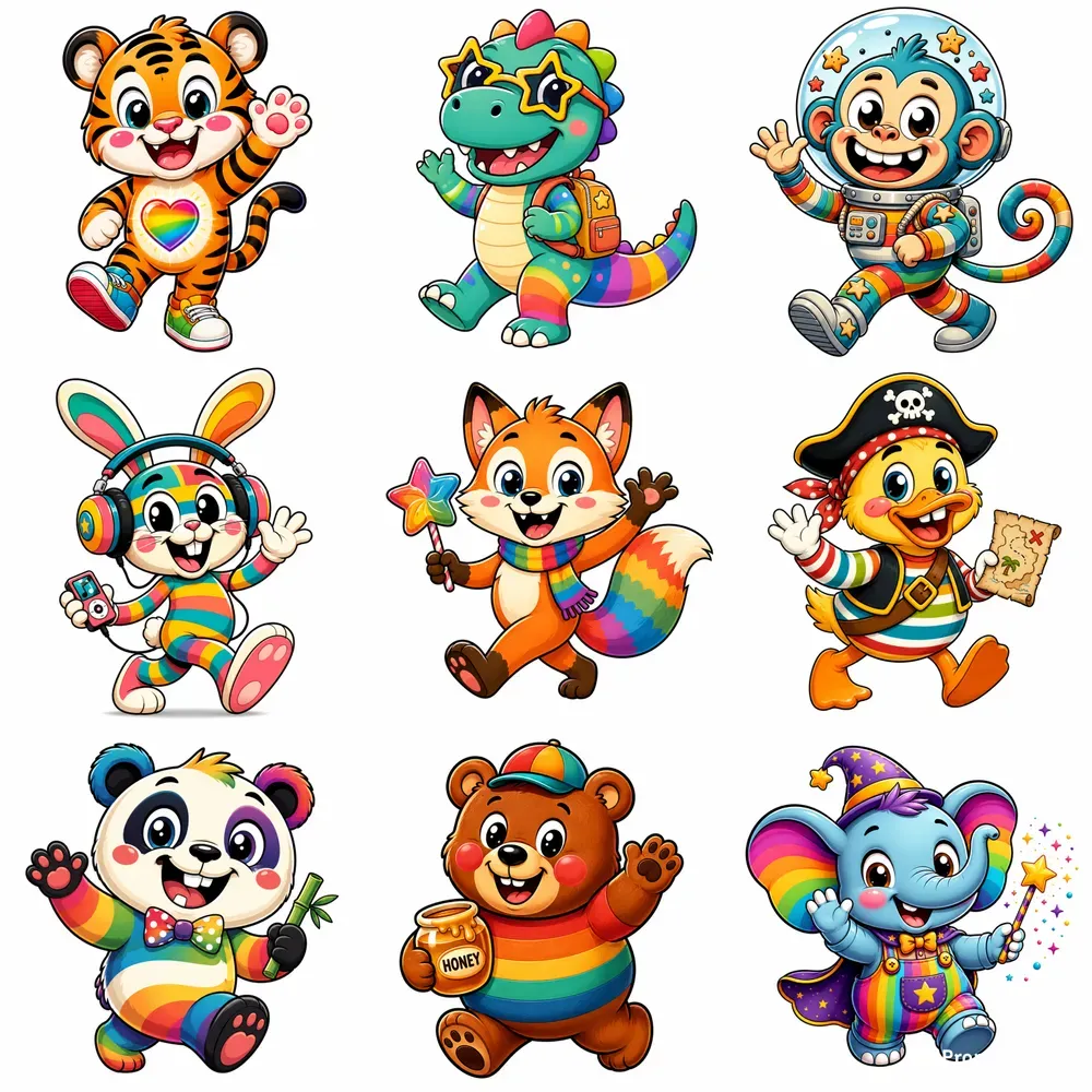 Rainbow Retro Mascot Cartoon Bundles