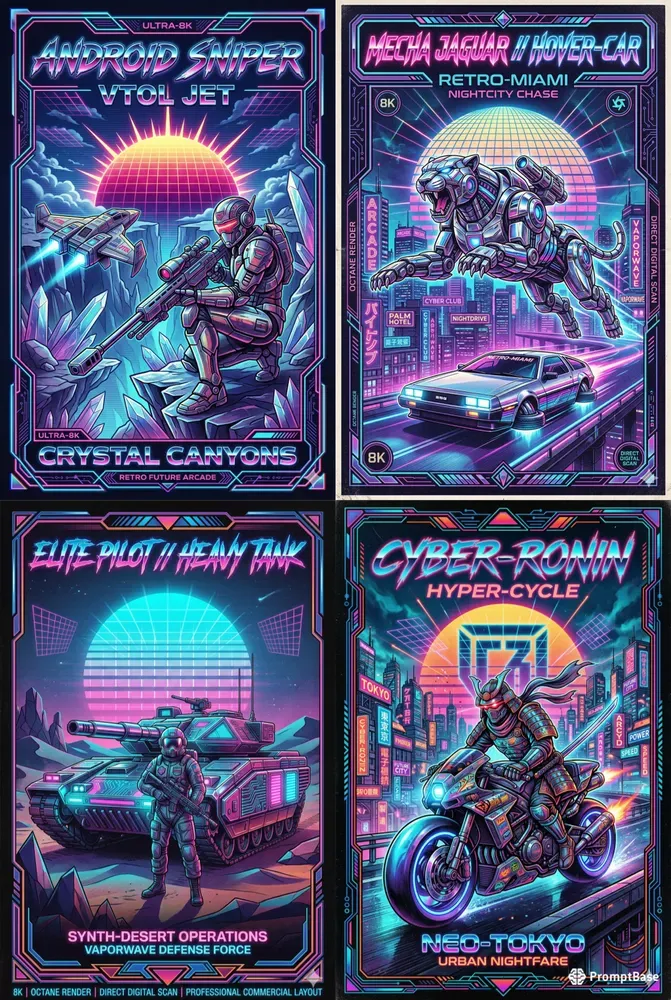 80s Mecha Synthwave Posters