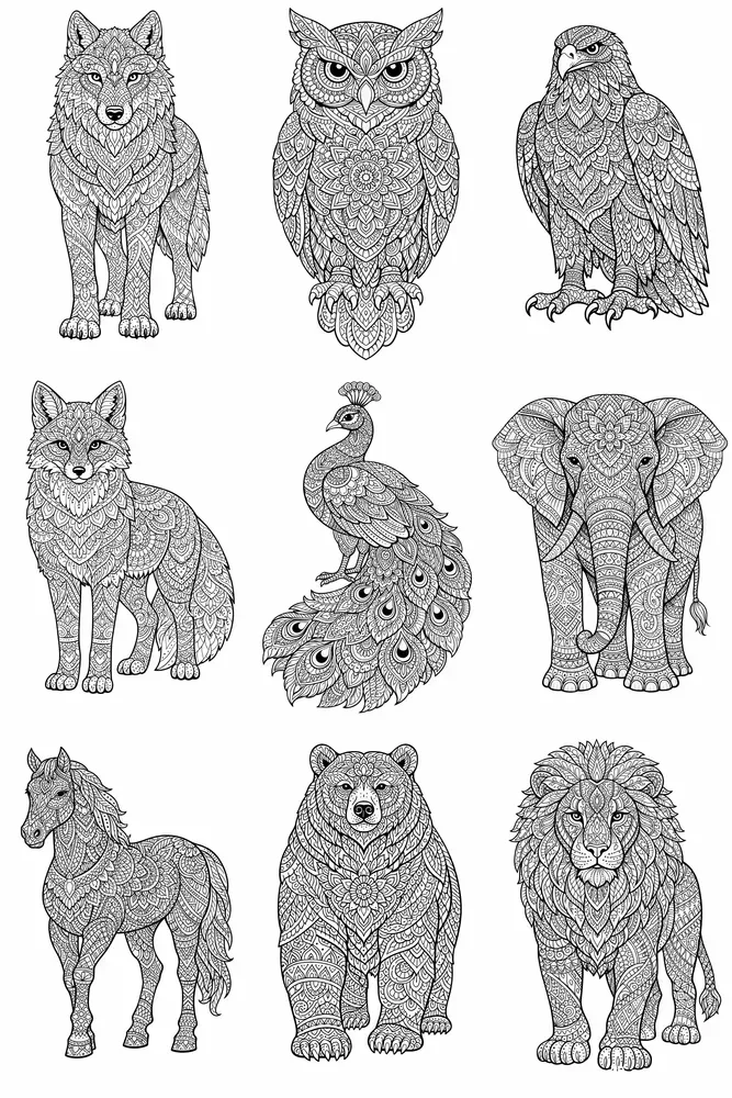 Mandala Animal Adult Coloring Pages