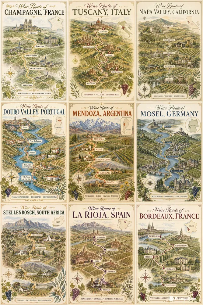 Vintage Wine Route Travel Posters