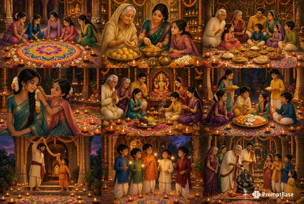 Diwali Family Celebrations Indian Anime