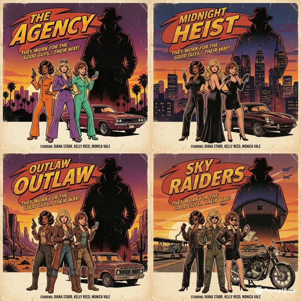 70s Retro Action Poster Trio Generator