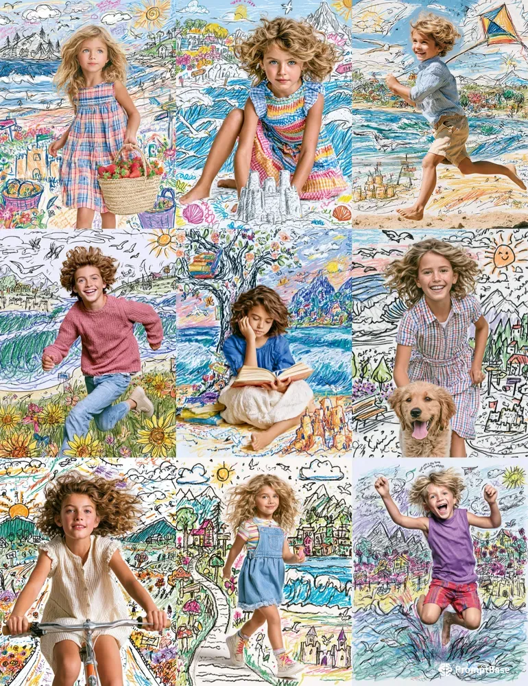 Summer Kids Doodle Collage Posters
