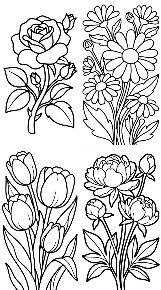 Bold Easy Flower Coloring Pages KDP