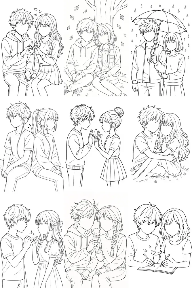 Adorable Couple Line Art Worksheets