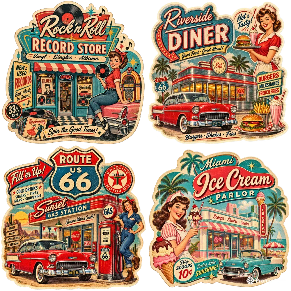 1950s Retro Advertisement Stickers