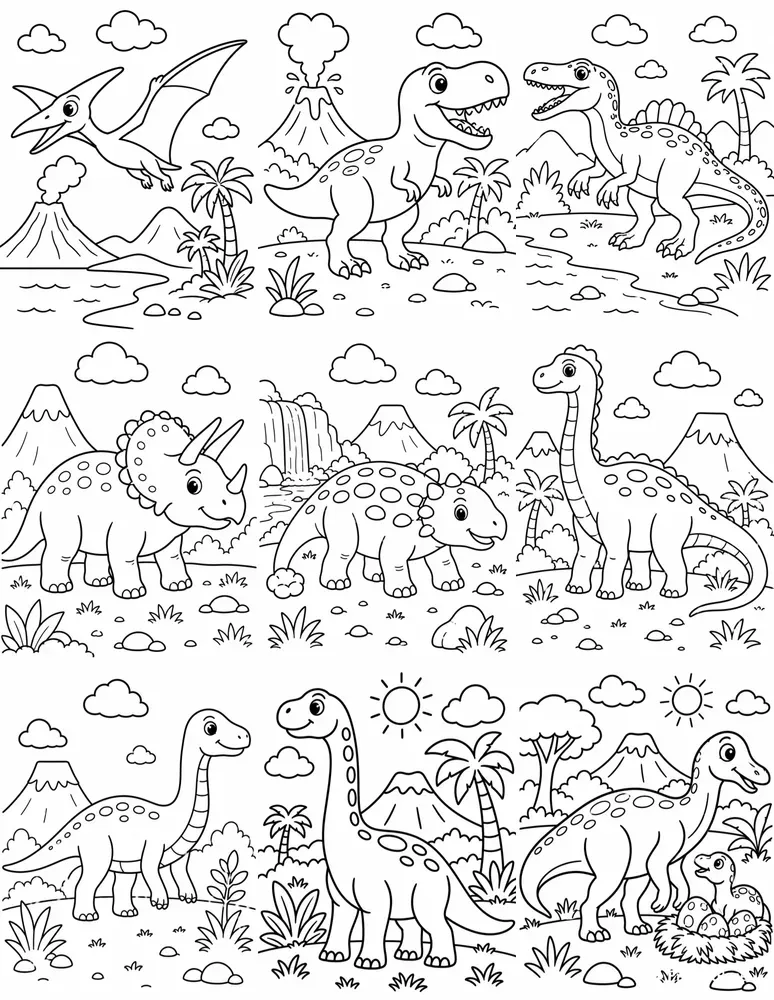 Cute Kids Dinosaur Coloring Pages