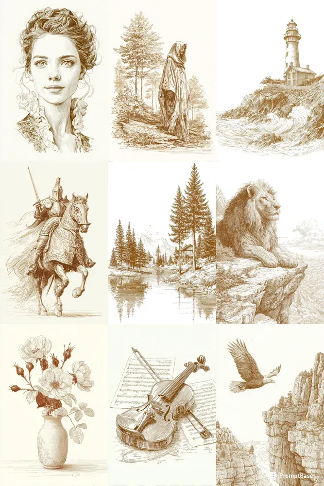 Vintage Sepia Line Drawings