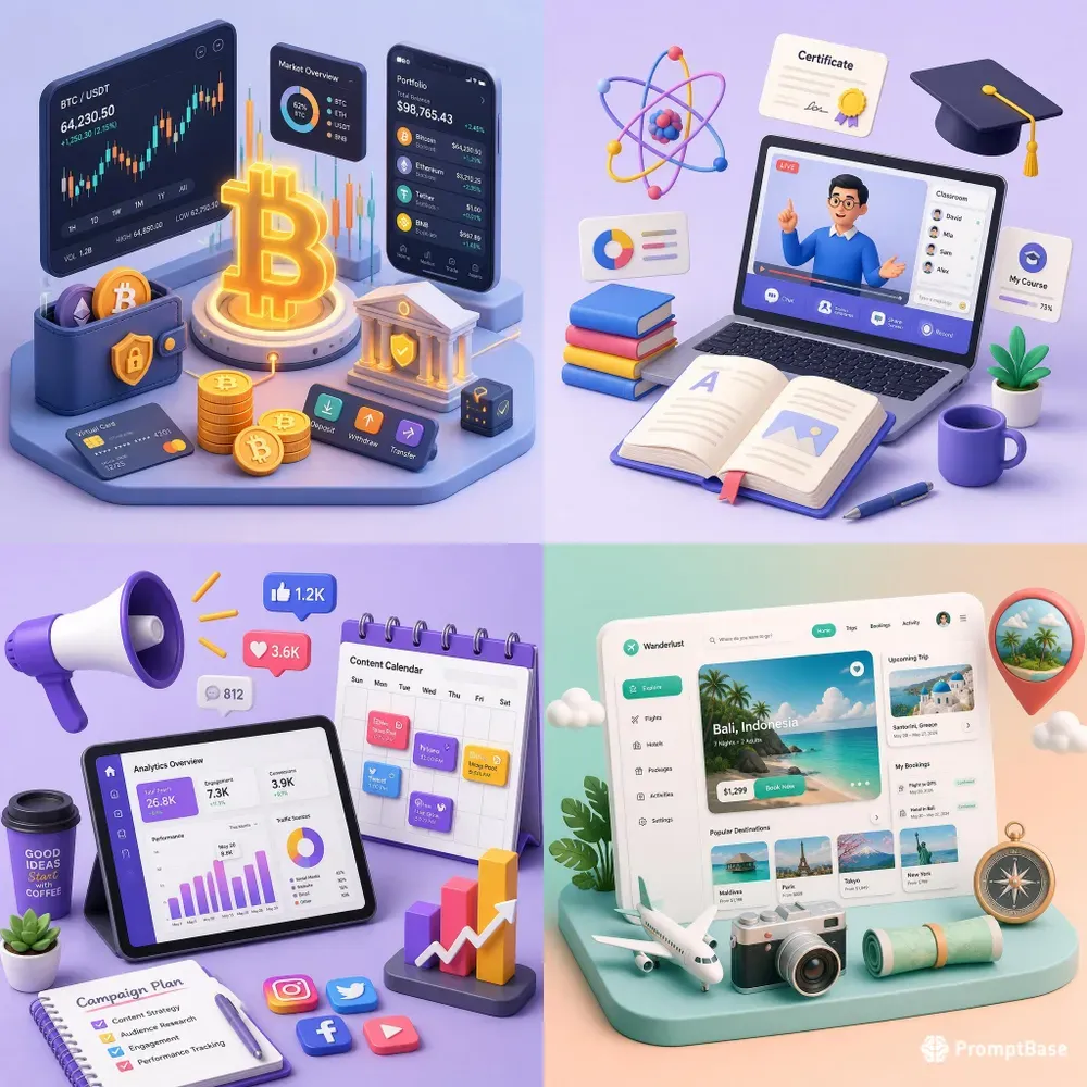 Modern 3D Clay Isometric Renders