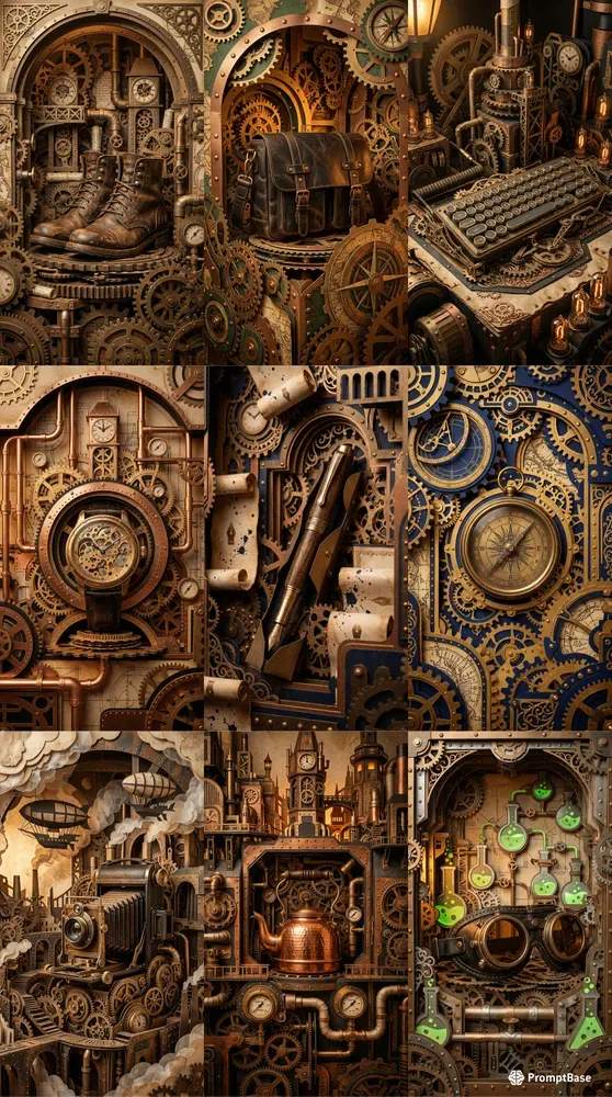 Steampunk Brass Gear Papercraft Stages