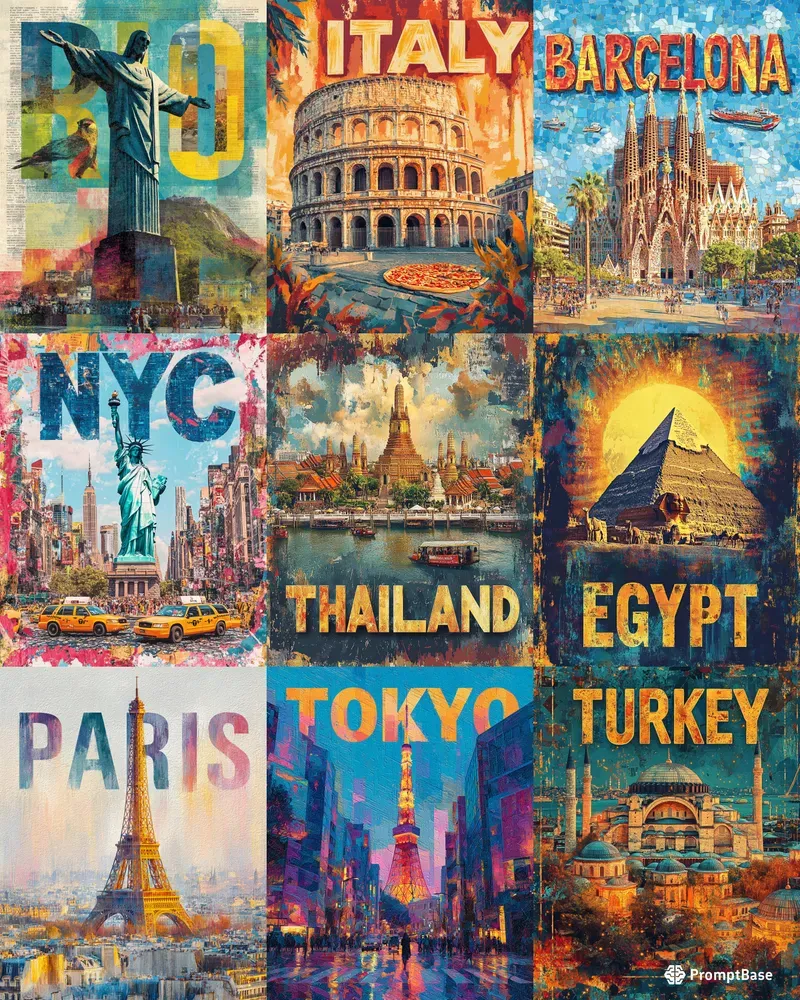 Travel Collage Postcards