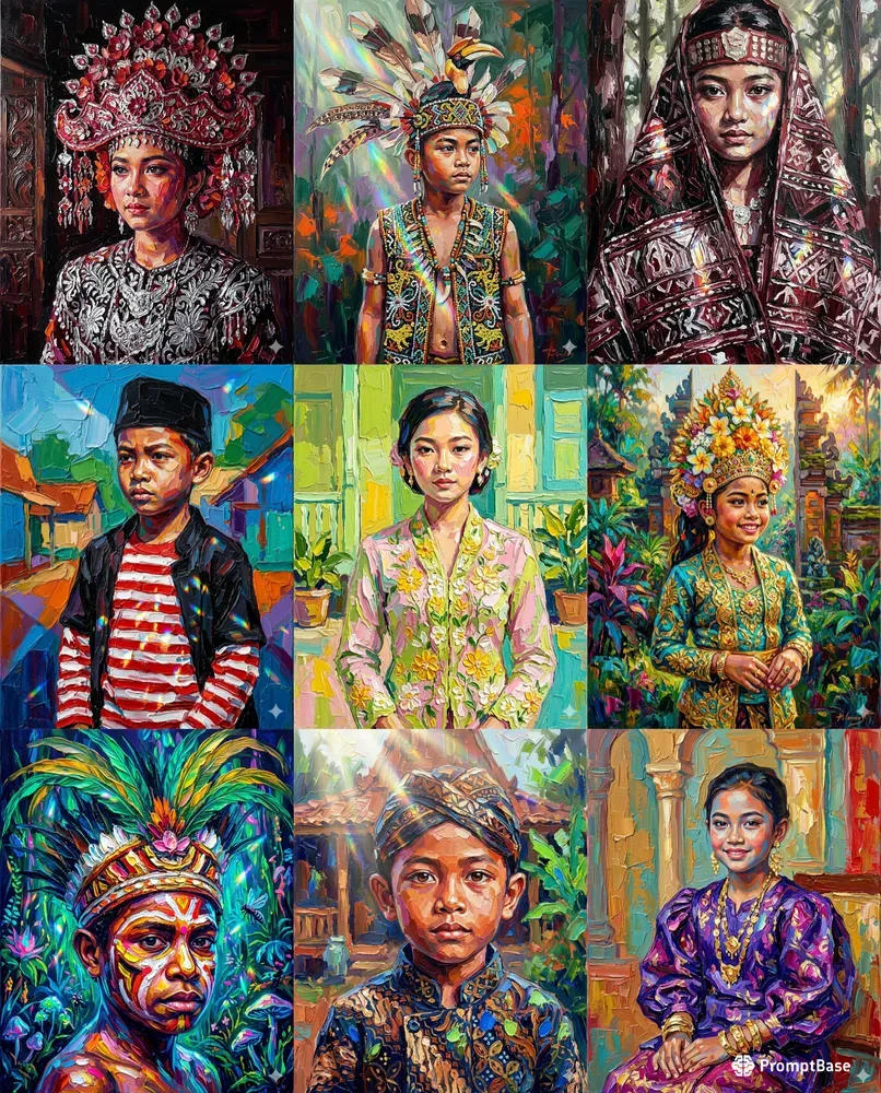Indonesian Kids Impasto Art Portraits