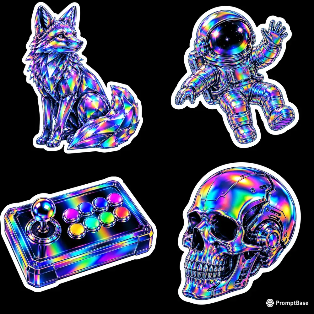 3D Holographic Retrofuturistic Stickers