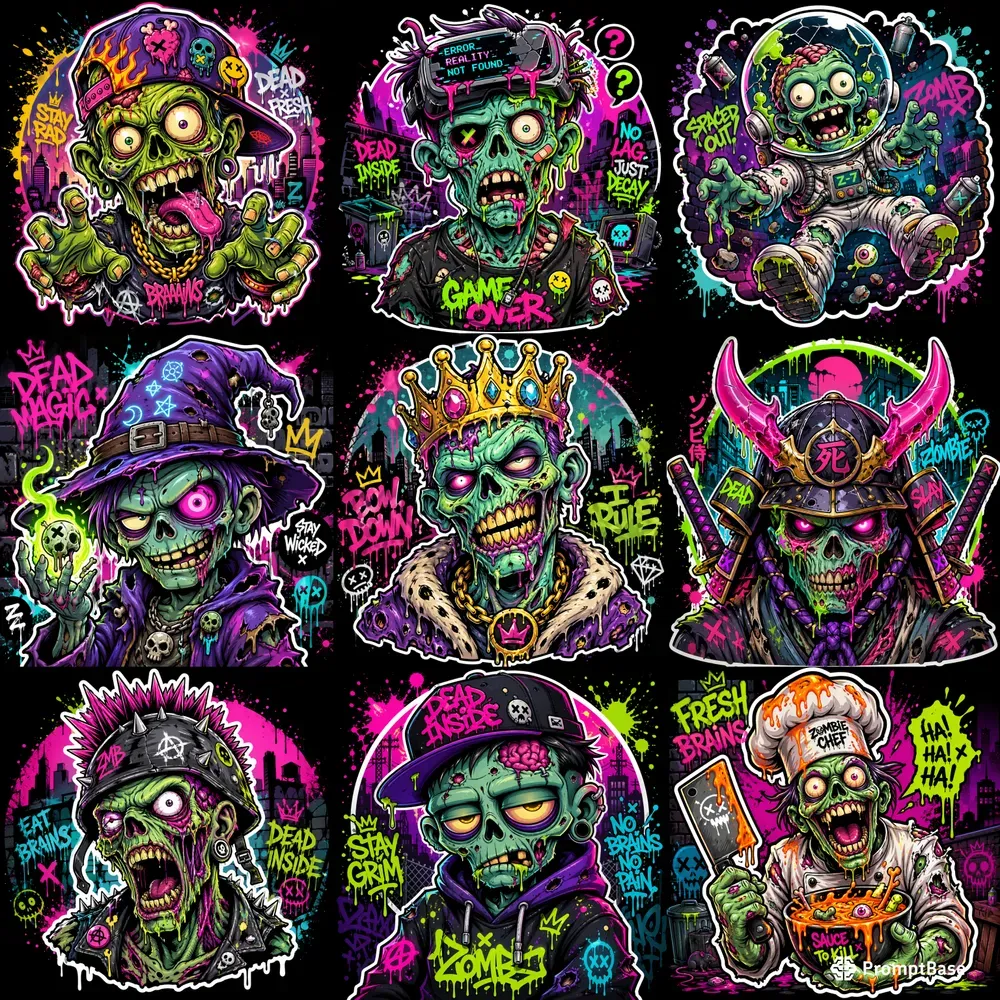 Neon Graffiti Zombie Sticker Generator