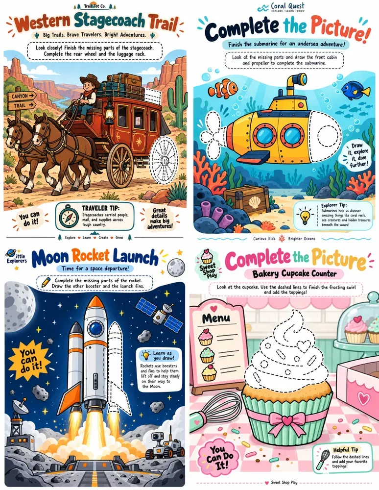 Kids Complete The Picture Worksheets