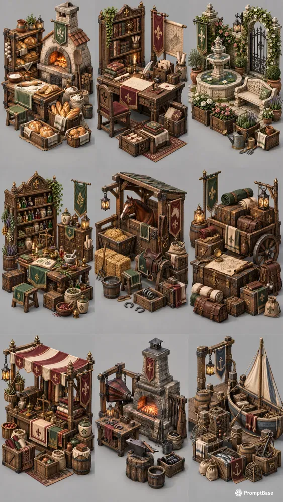 Medieval 3D Isometric Game Asset Scenes