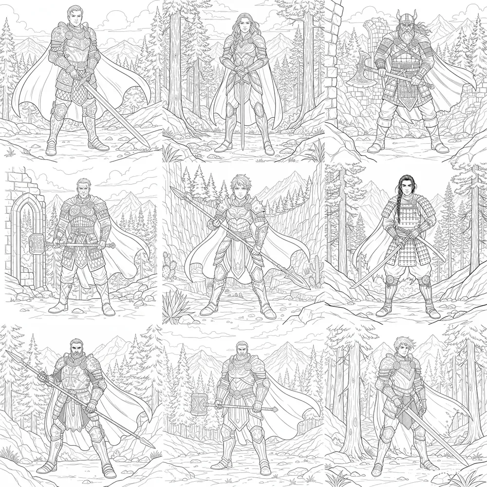 Fantasy Heroes Coloring Art