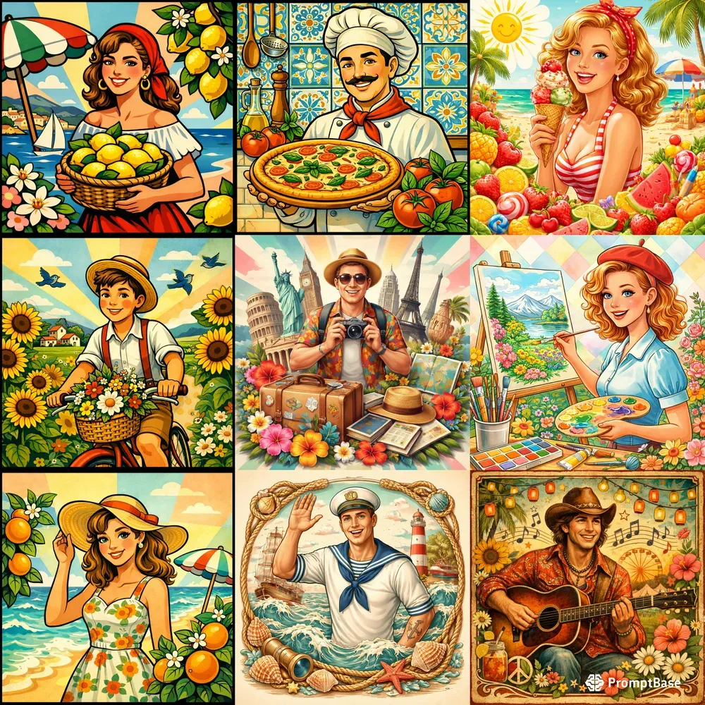 Retro Mediterranean Summer Art Sets