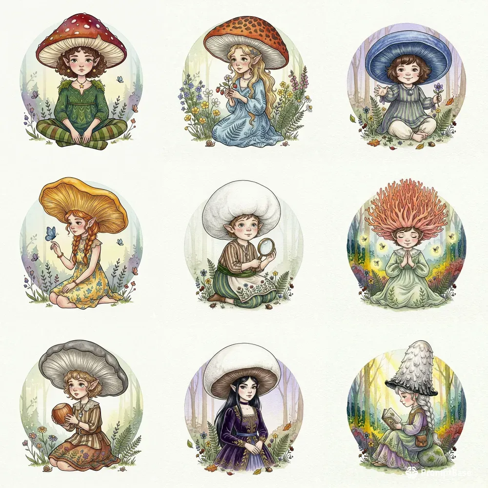 Whimsical Mushroom Fairy Watercolors