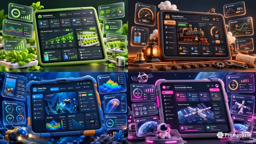 3D Tablet UI Dashboard Mockups