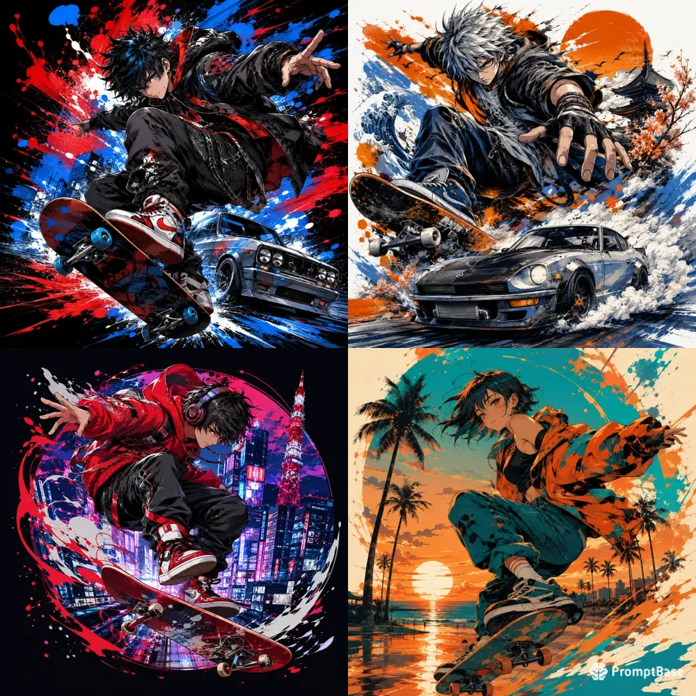 Urban Anime Skate Fusion Tshirt Designs