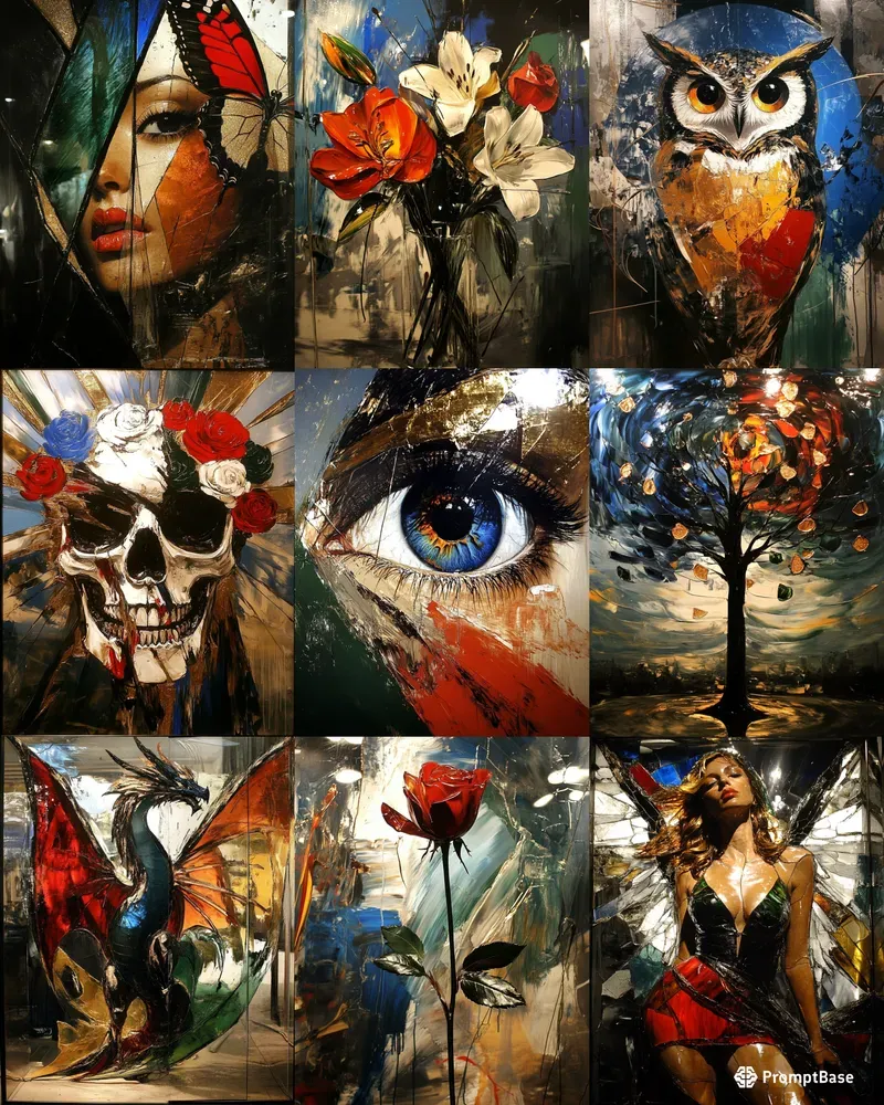 Rich Impasto Gold Oil Stained Glass Art