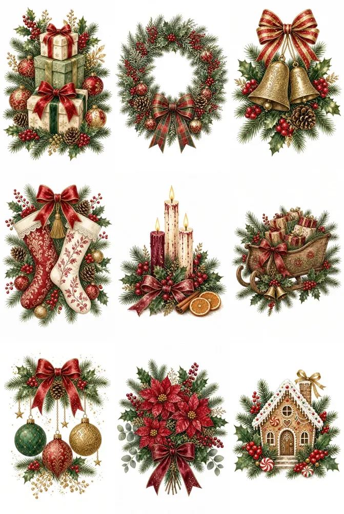 Vintage Christmas Clipart 50 Packs