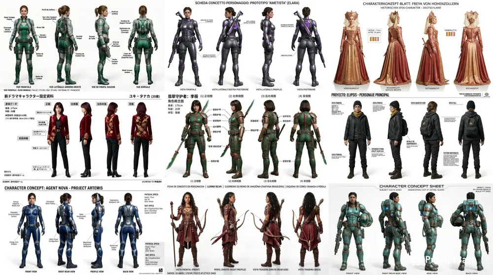 Custom Realistic 4view Character Sheets