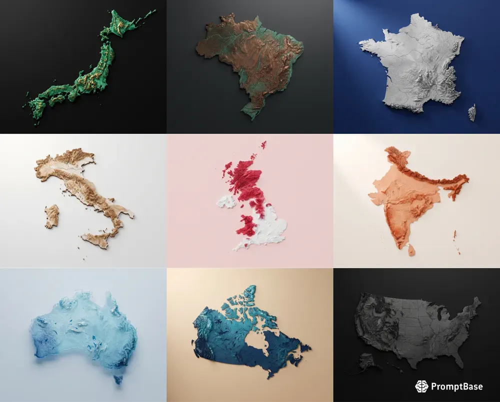 3D Topographic Country Maps