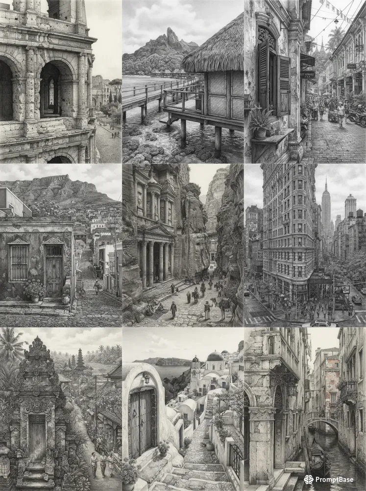 Realistic Graphite Pencil Travel Posters