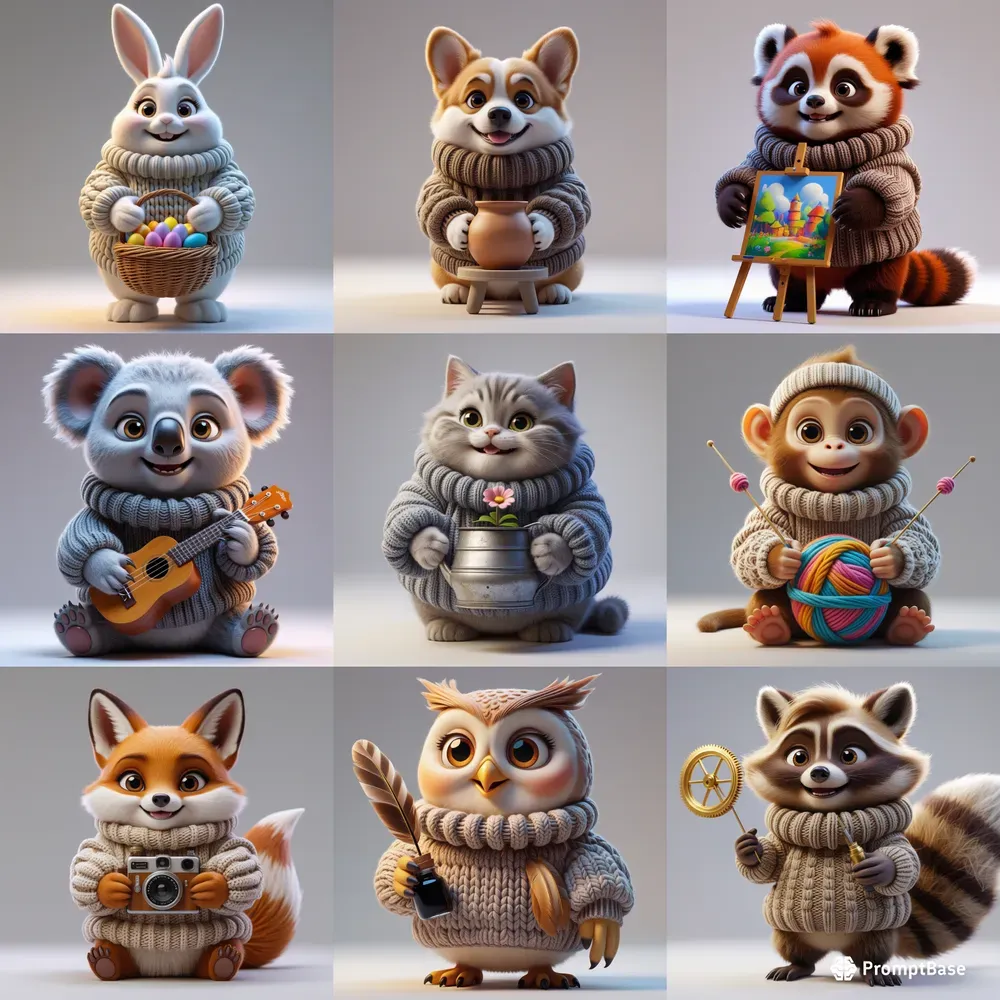 3D Cute Animals Cosy Hobby Time