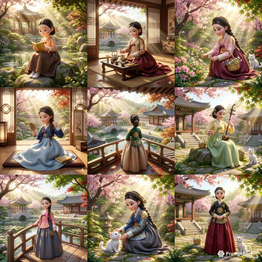 Pixar Style Korean Hanbok Girls