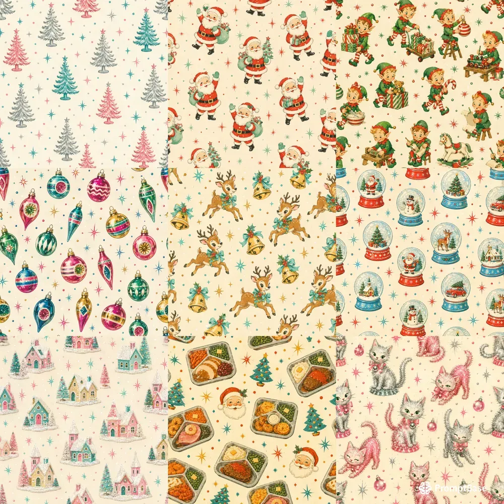 Kitsch Retro Christmas Seamless Patterns