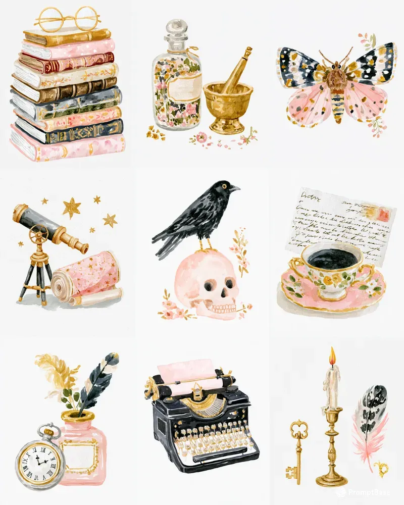 Dark Academia Watercolor Clipart