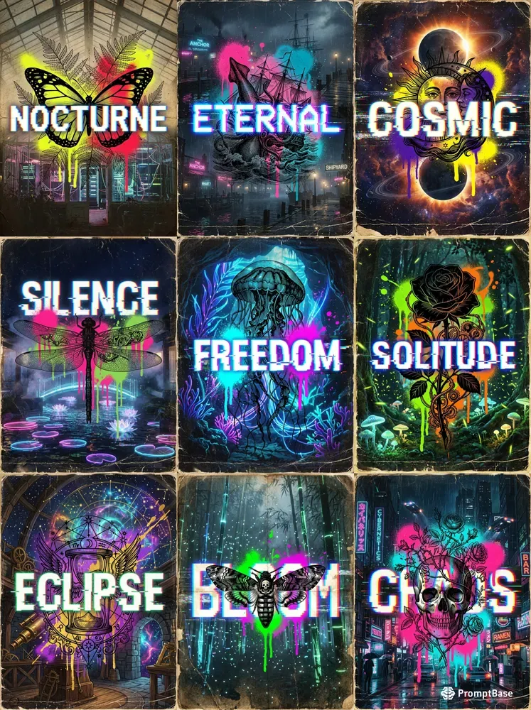 Retro Futuristic Cyber Glitch Posters
