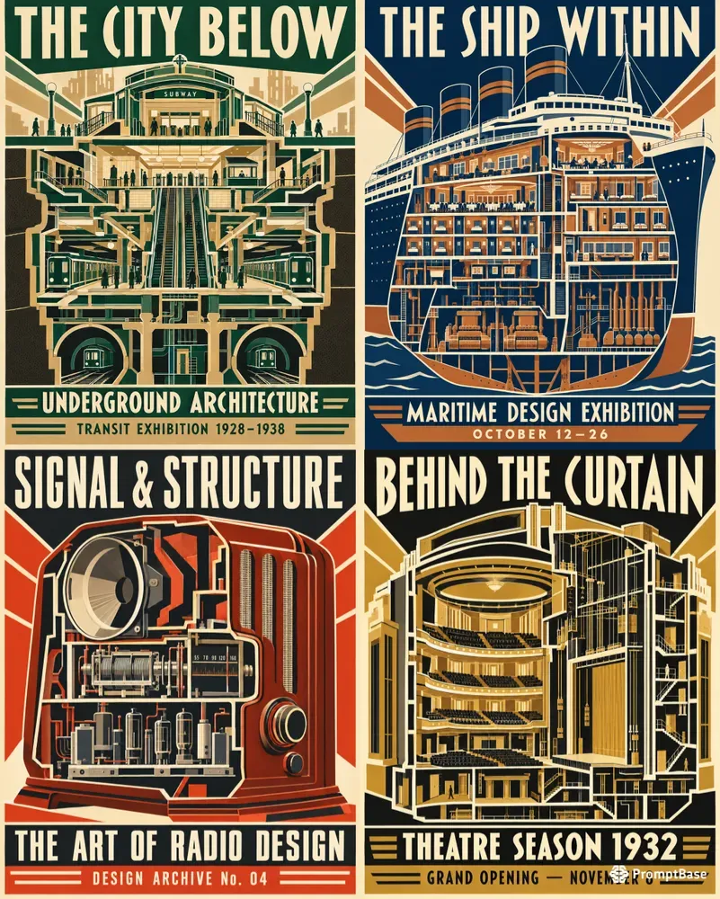 Art Deco Cutaway World Posters
