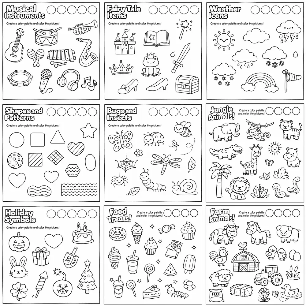 Color Your Own Palette Coloring Sheets