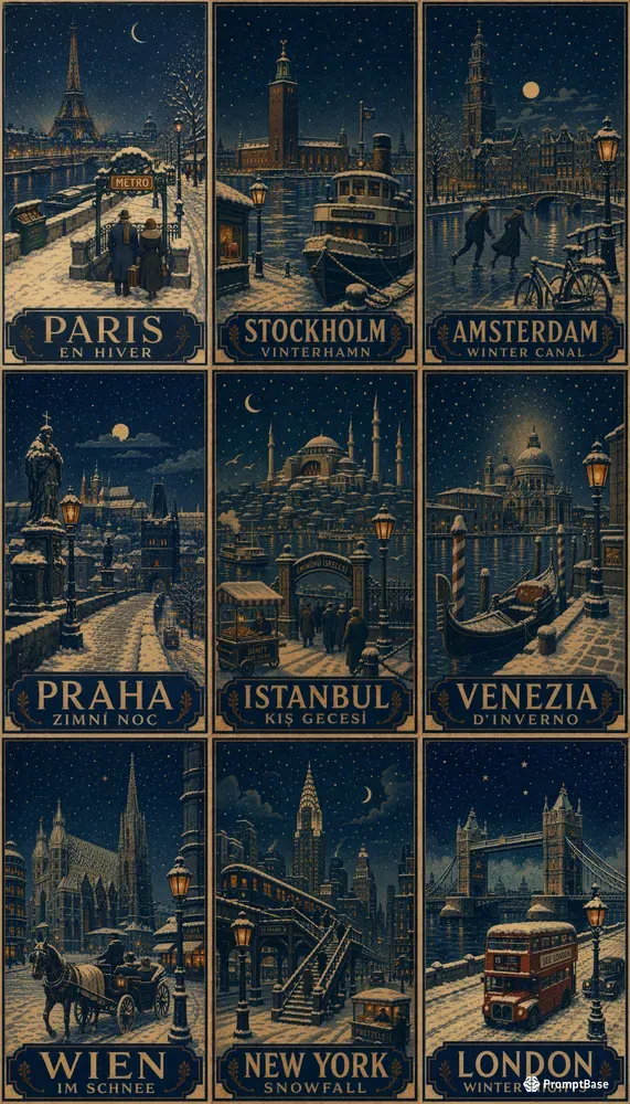 Vintage Winter City Posters