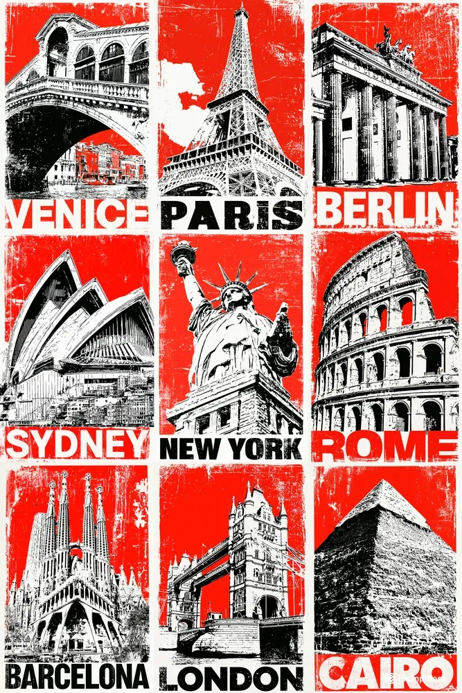Grunge Duotone Landmark Posters