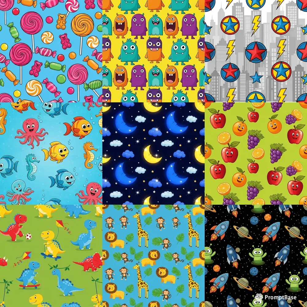 Cute Seamless Kids Textile Pattern Tiles