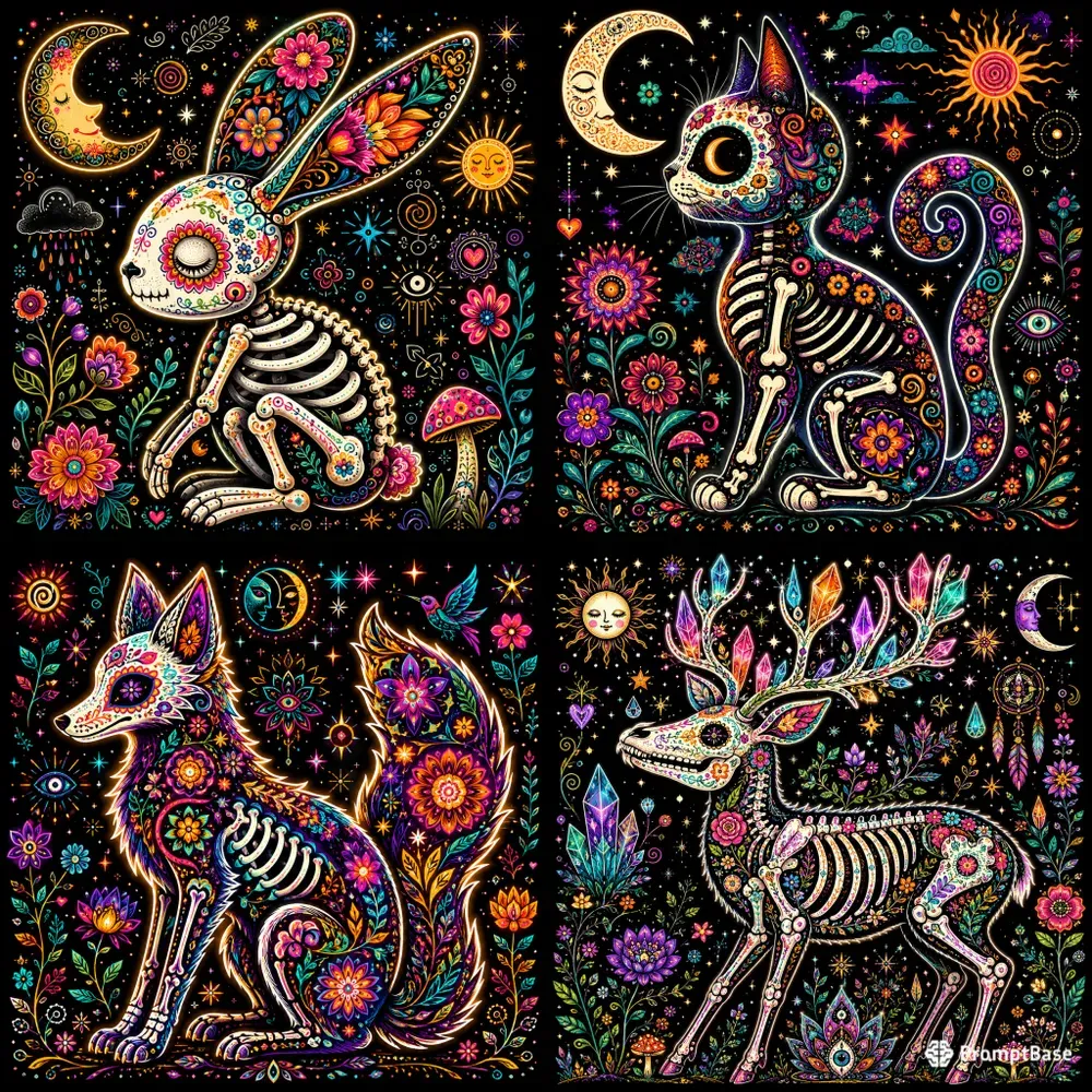 Psychedelic Folkart Animal Skeletons
