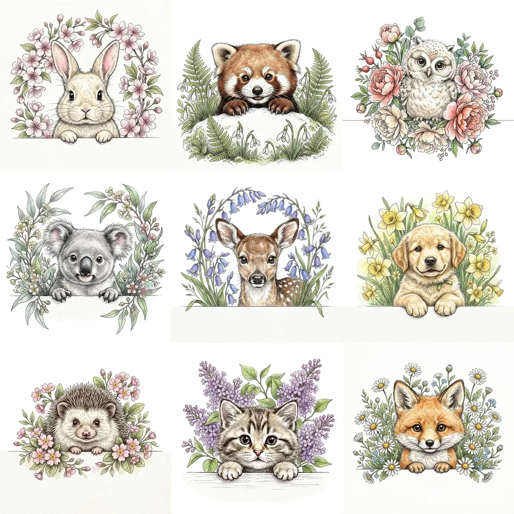 Peeking Spring Cute Animals Clipart