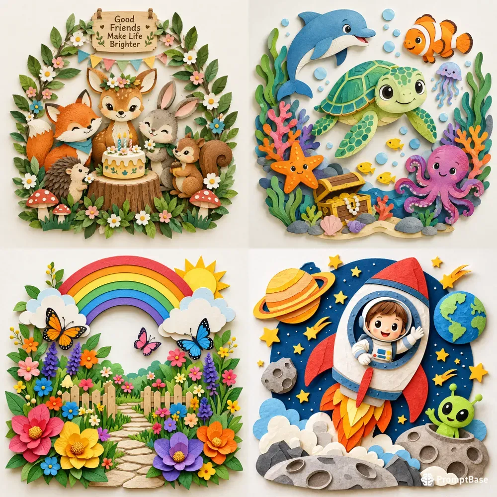 Whimsical Papercraft Display Art
