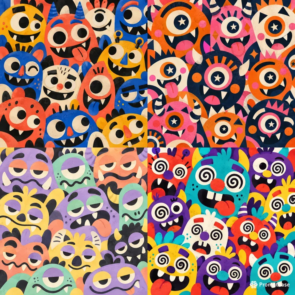 Geometric Monster Face Patterns
