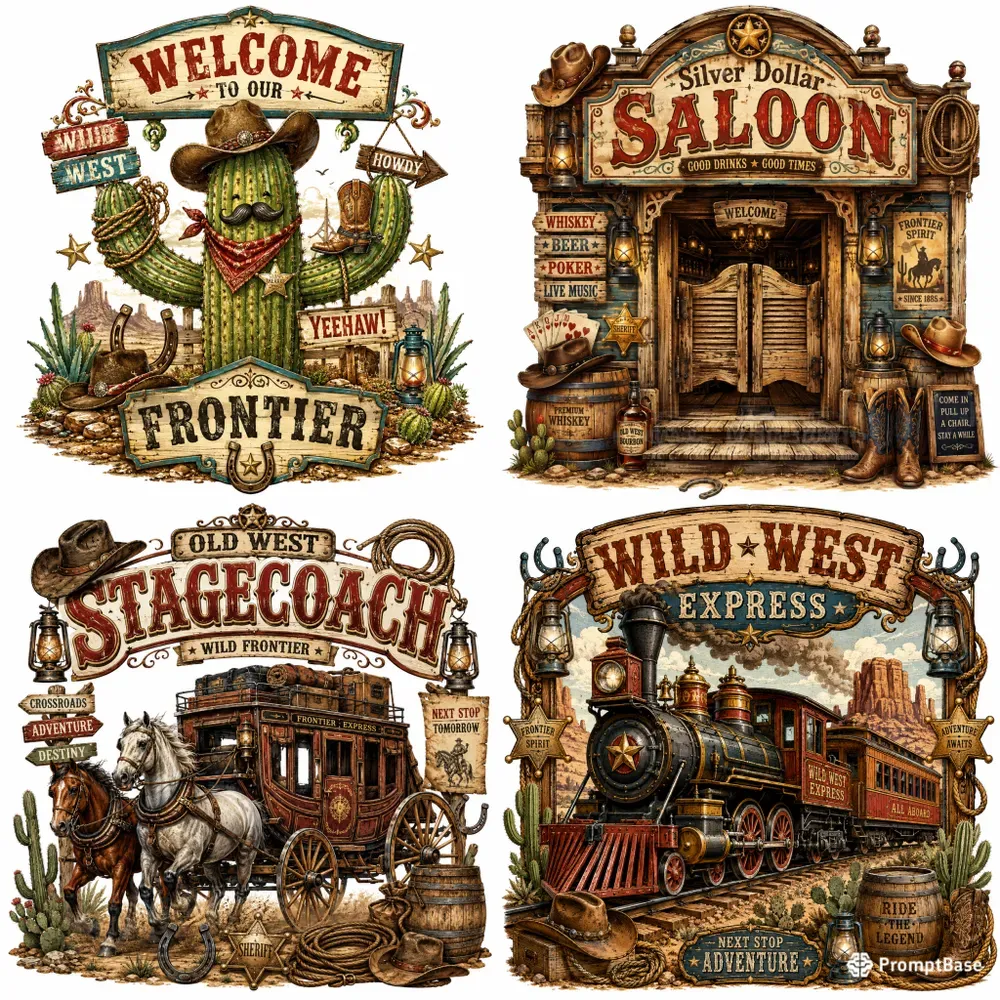 Title Wild West Wooden Signpost Art