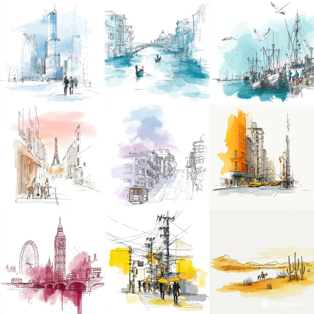 Minimalist Sketch And Wash Illustrations