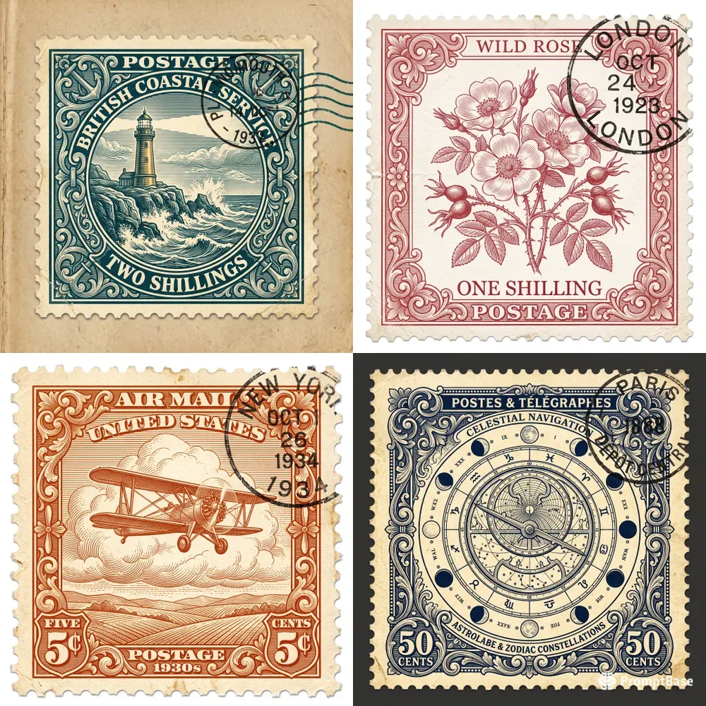 Vintage Engraved Postage Stamp Art