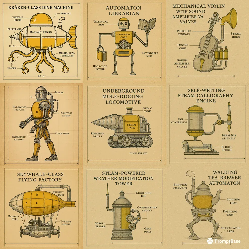Steampunk Blueprint Machine Art