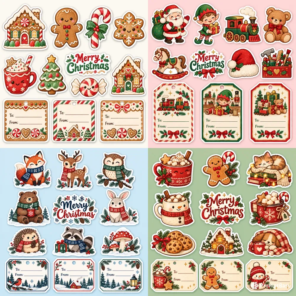 Christmas Sticker Gift Tag Sheets